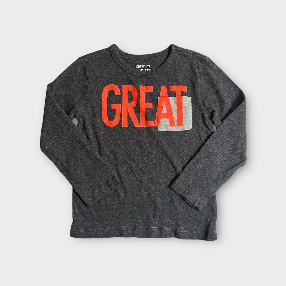 Crewcuts Text Great Pocket Long Sleeve Gray Shirt